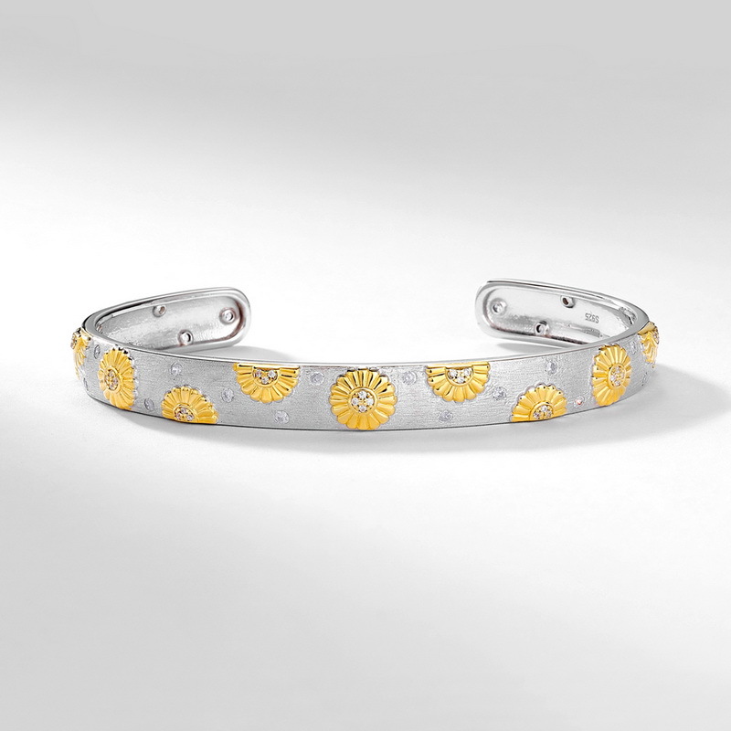 S925 Sterling Silver Daisy Zircon Inlaid Bangle