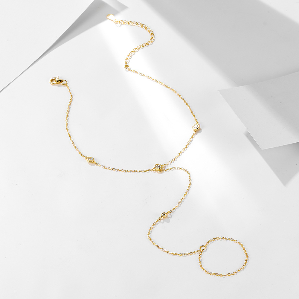 S925 Sterling Silver Simple Gold round Beads Zircon Toe Anklet