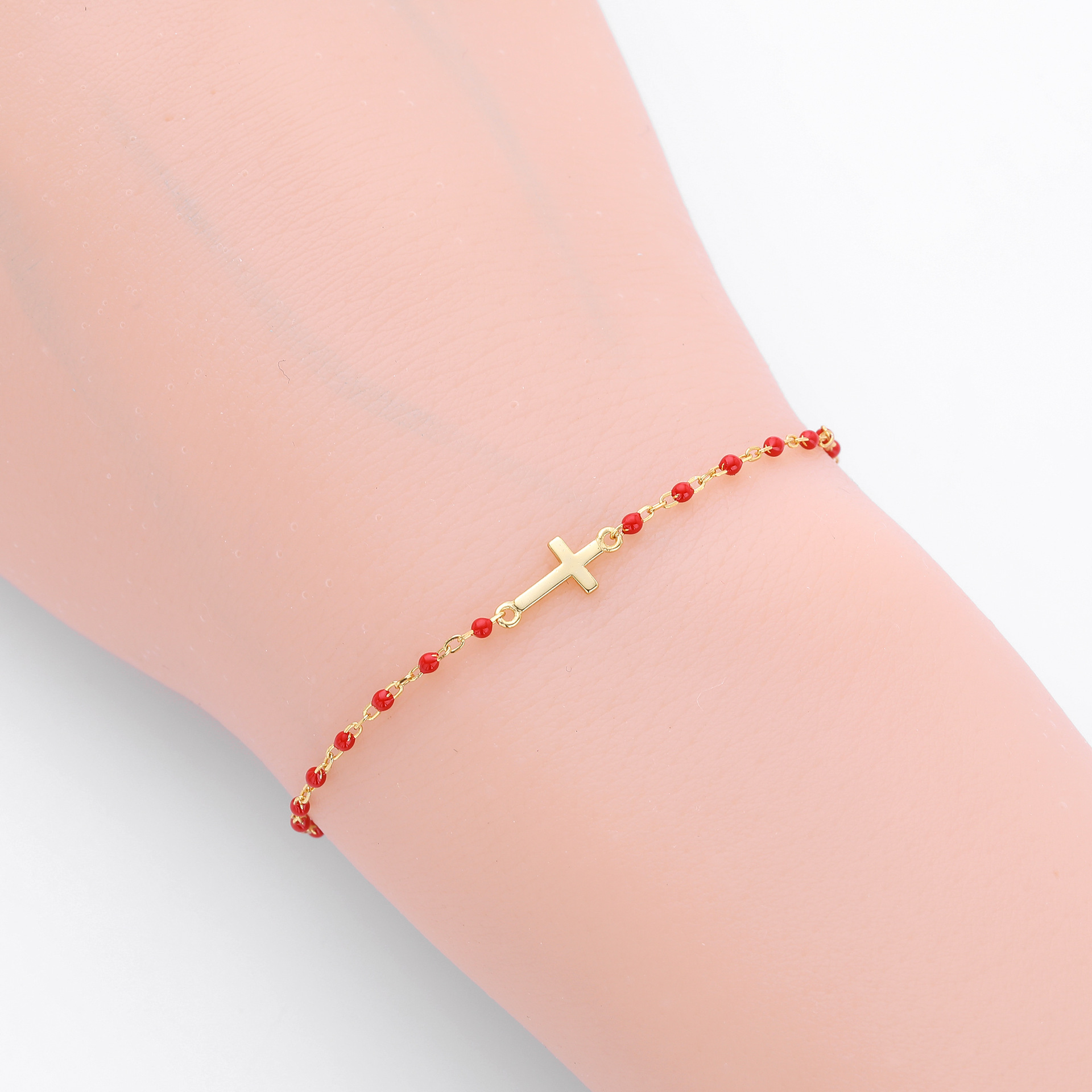 S925 Sterling Silver Cross Bracelet with Colorful Enamel Detail