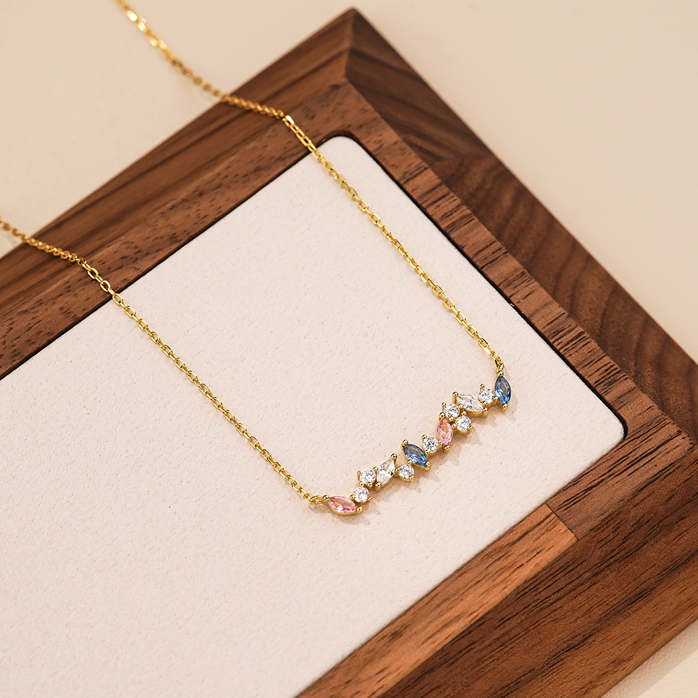 S925 Sterling Silver Necklace with Colorful Cubic Zirconia