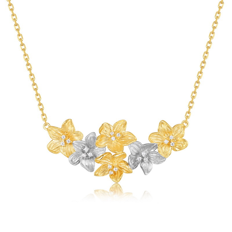 S925 Sterling Silver Petal Zircon Necklace