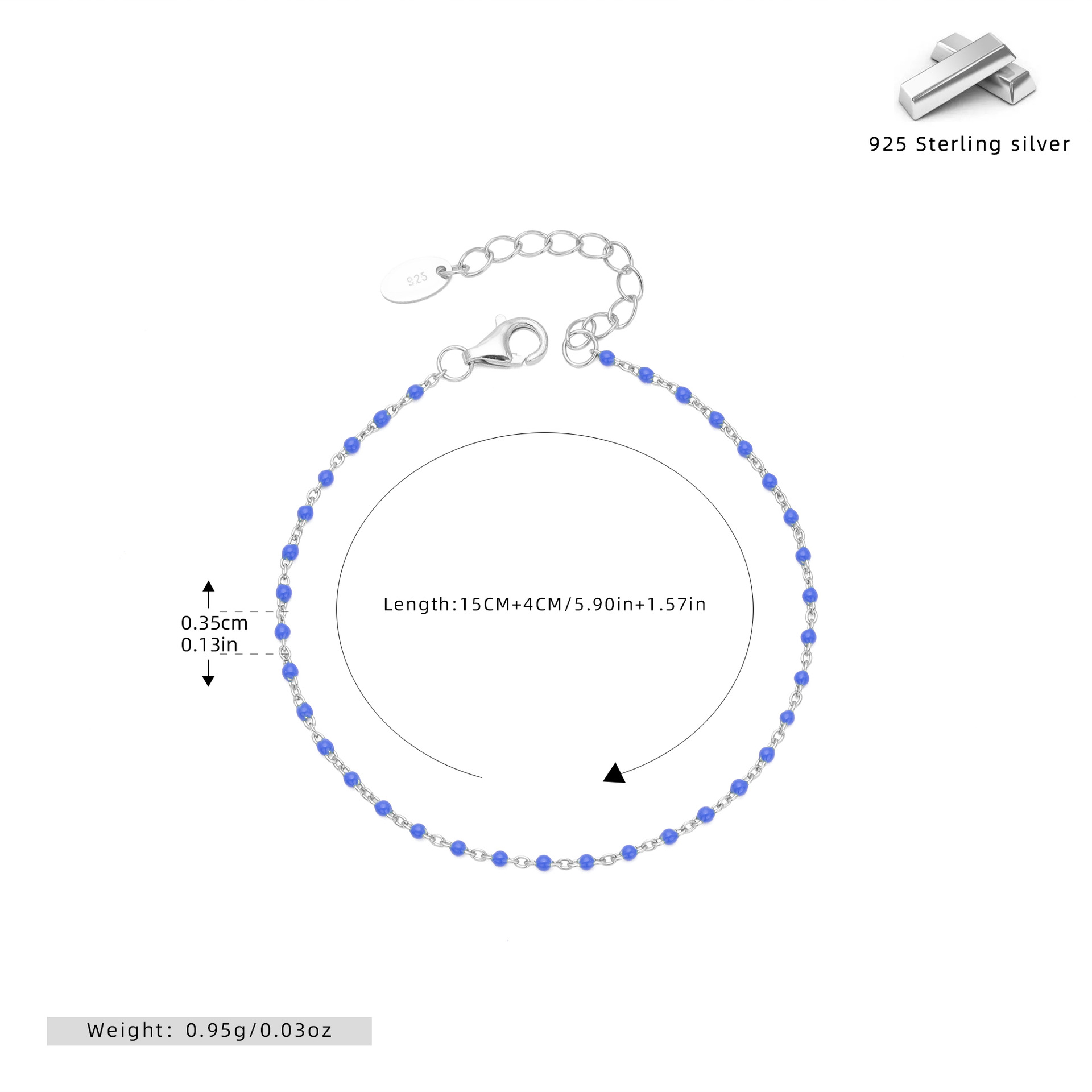 S925 Sterling Silver Bracelet with Colorful Enamel Detail