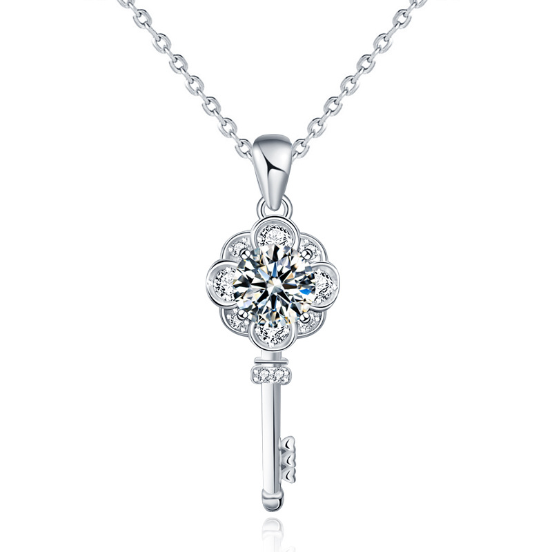 S925 Sterling Silver Moissanite Key Pendant Necklace