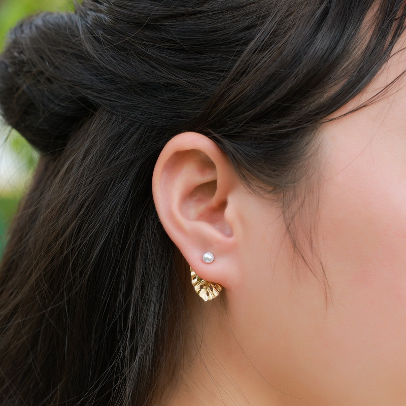 S925 Sterling Silver Gold-Plated Leaf and Pearl Earrings