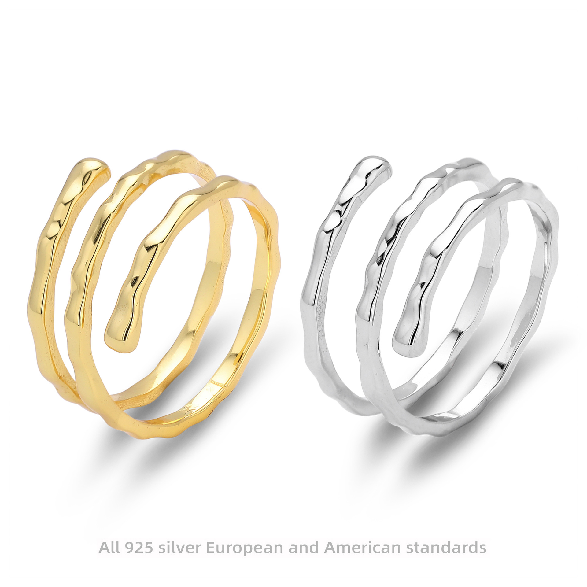 S925 sterling silver ring with multi-layered pleats