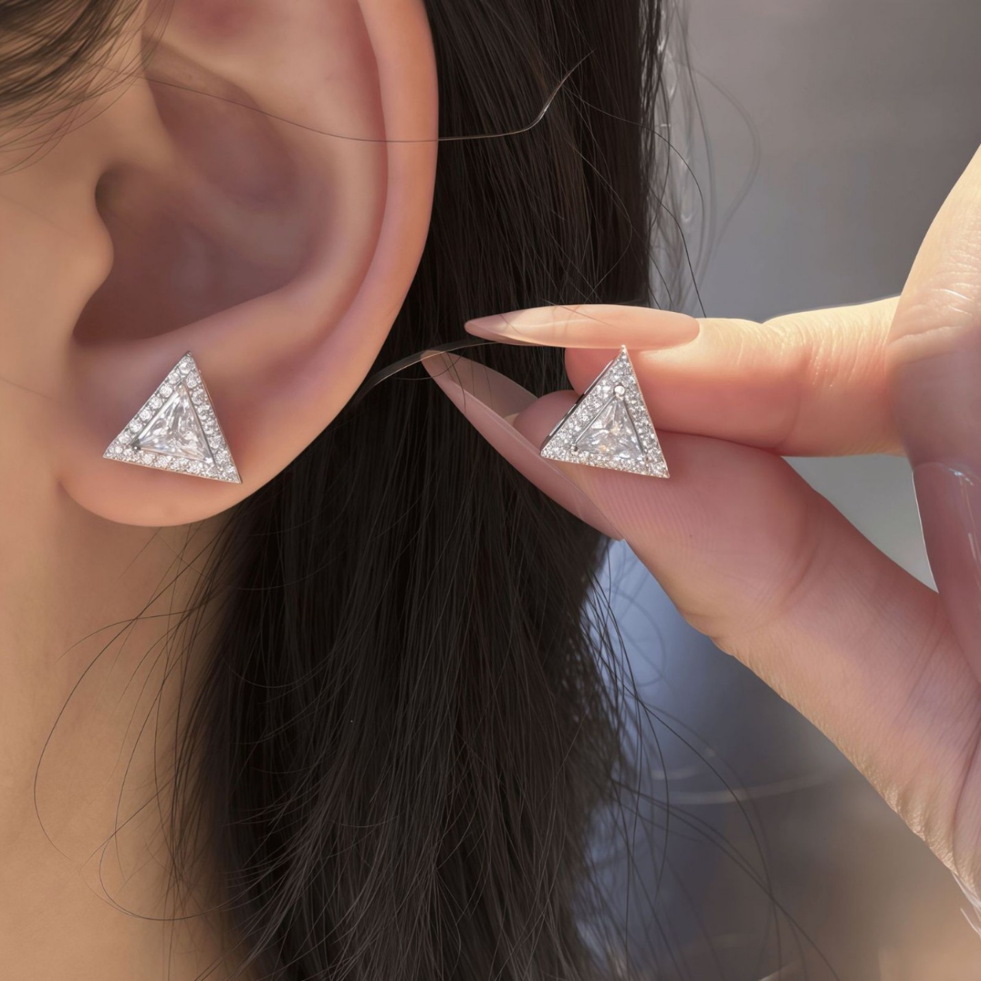 S925 Sterling Silver Ultra-Sparkly Triangular Moissanite Stud Earrings