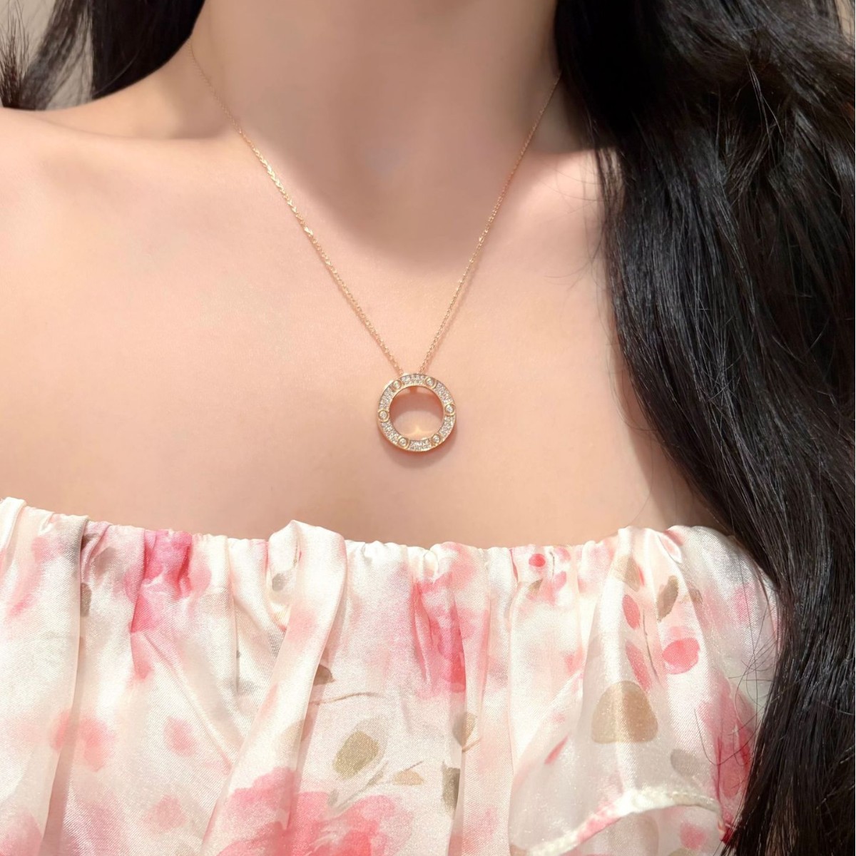 S925 Silver "Starry Sky" Moissanite Necklace with Circular Pendant