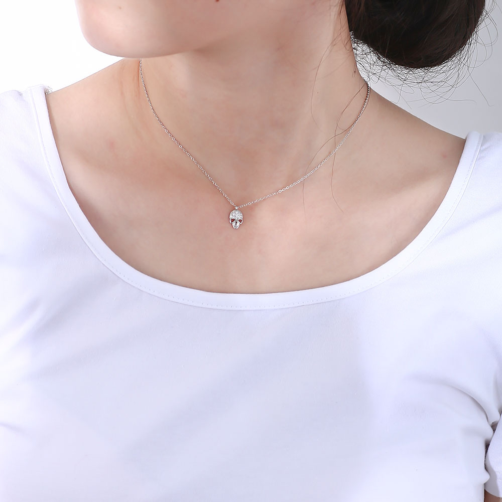 S925 Sterling Silver Halloween Skull Pendant Necklace
