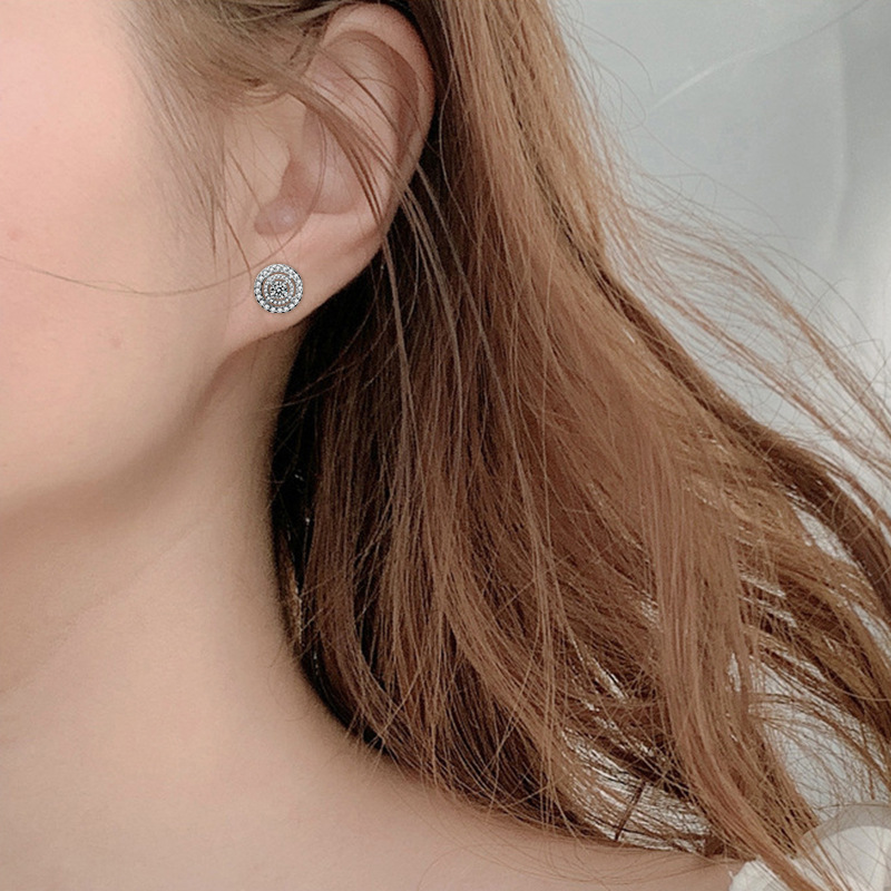 Round Moissanite Stud Earrings — 925 Sterling Silver
