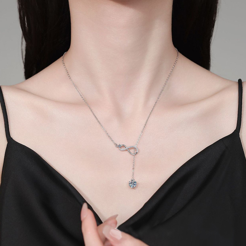 S925 Sterling Silver Moissanite Unlimited Symbol Tassel Necklace