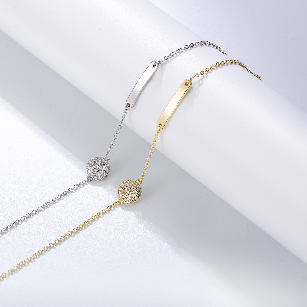 S925 Sterling Silver Geometry Glossy Long Chain Bracelet with Zircon Inlaid