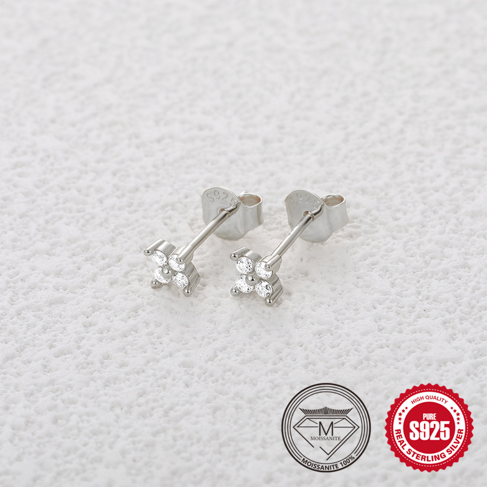 S925 Sterling Silver Floral Moissanite Stud Earrings