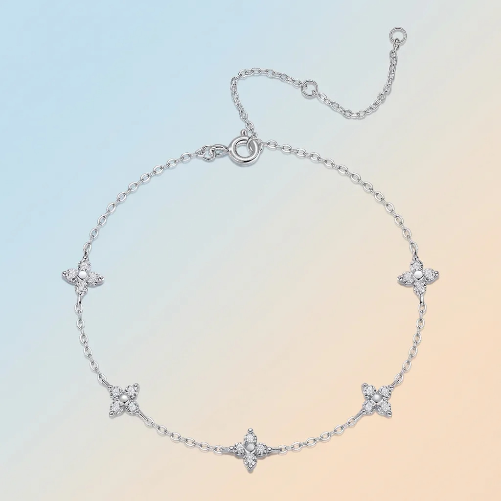 S925 Silver Moissanite Five-Flower Bracelet
