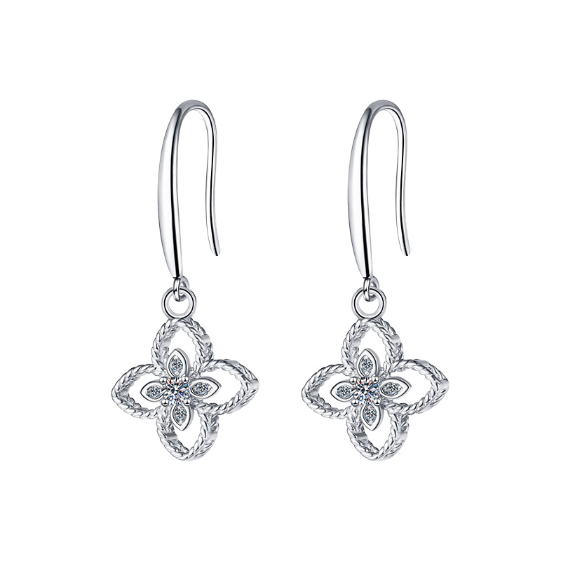 Four-Leaf Clover Earrings — 925 Sterling Silver & Moissanite Jewelry