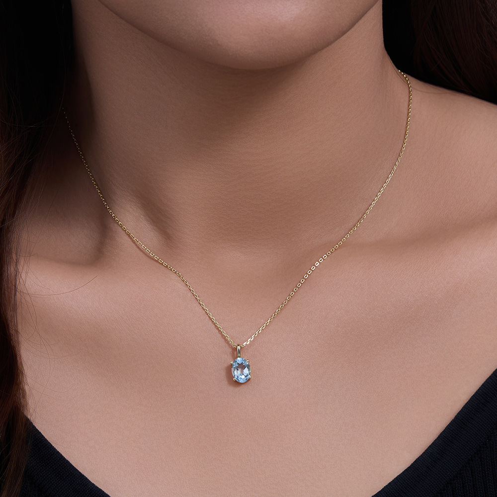 S925 Sterling Silver Sky Blue Zircon Necklace