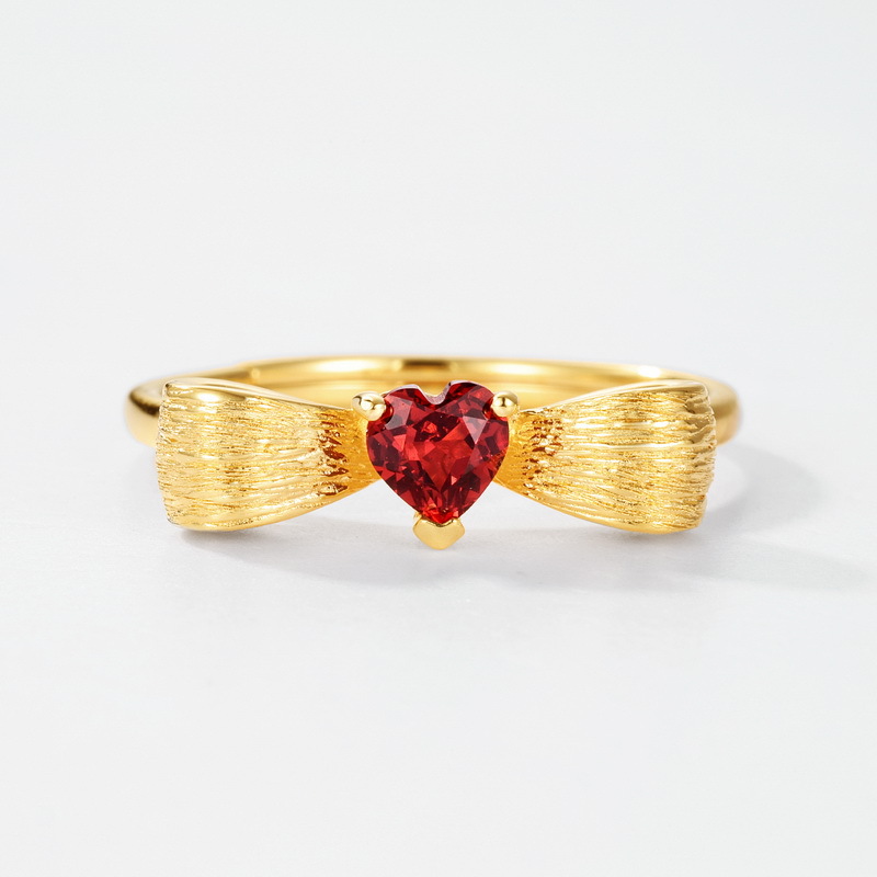 S925 Sterling Silver Gold-Plated Garnet Bow Ring