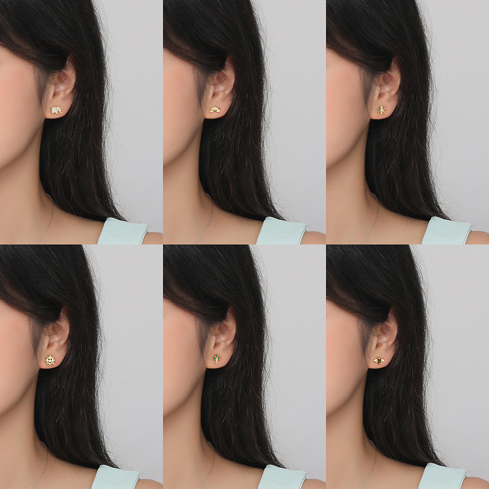 S925 Sterling Silver Small Stud Earrings with Colorful Cubic Zirconia
