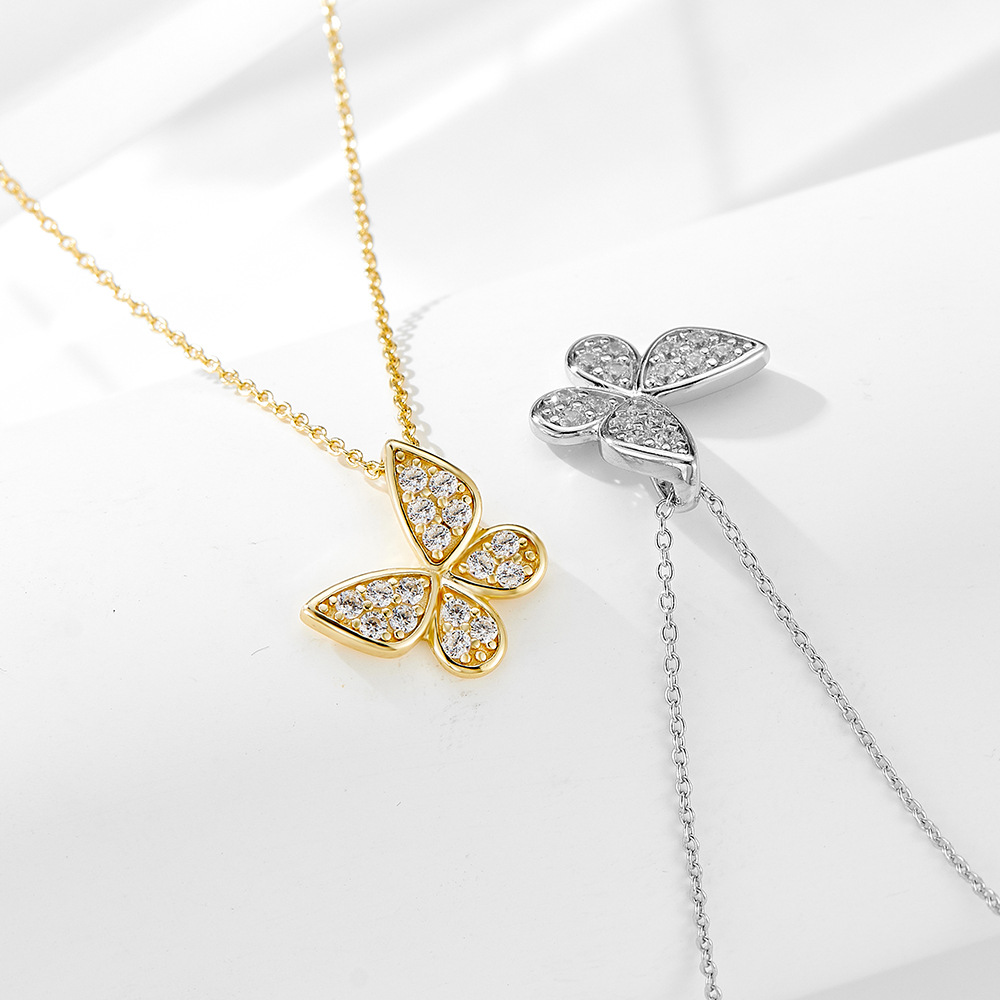 S925 Sterling Silver Zircon Inlaid Butterfly Necklace
