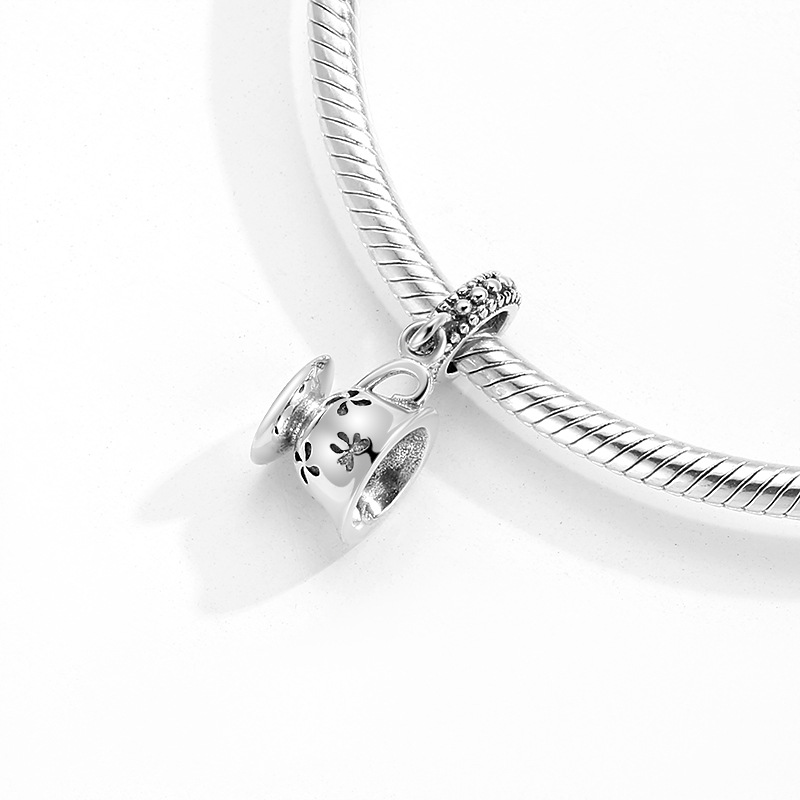 S925 Sterling Silver Tea Cup Plain Silver Bead Pendant