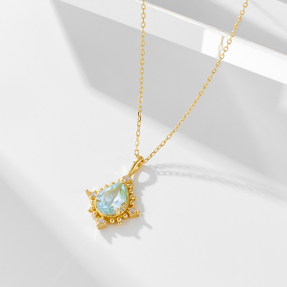 S925 Sterling Silver Drop-Shaped Sky Blue Topaz Pendant Necklace