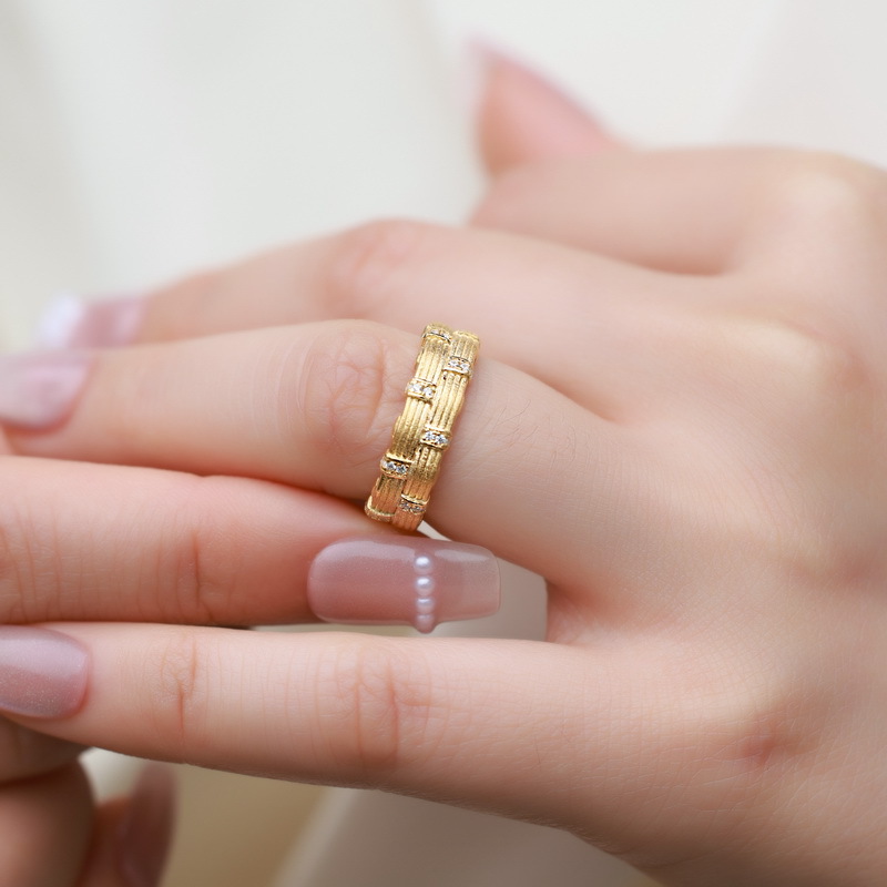 S925 Sterling Silver Gold-Plated New Chinese Style Braided Zircon Ring