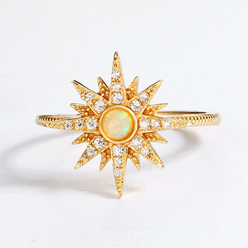 S925 Sterling Silver Sun Ring Set with Opal and Cubic Gemstones