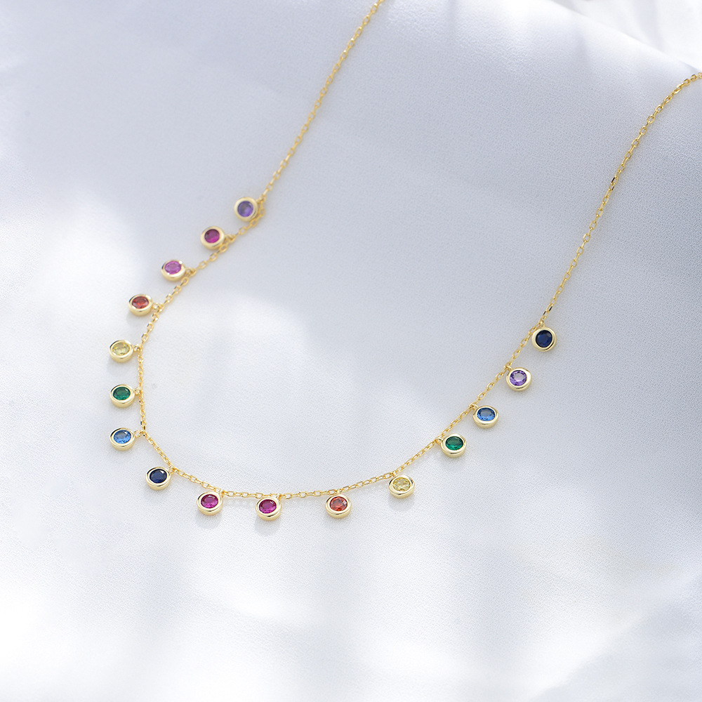 S925 Sterling Silver Colorful Round Zircon Necklace