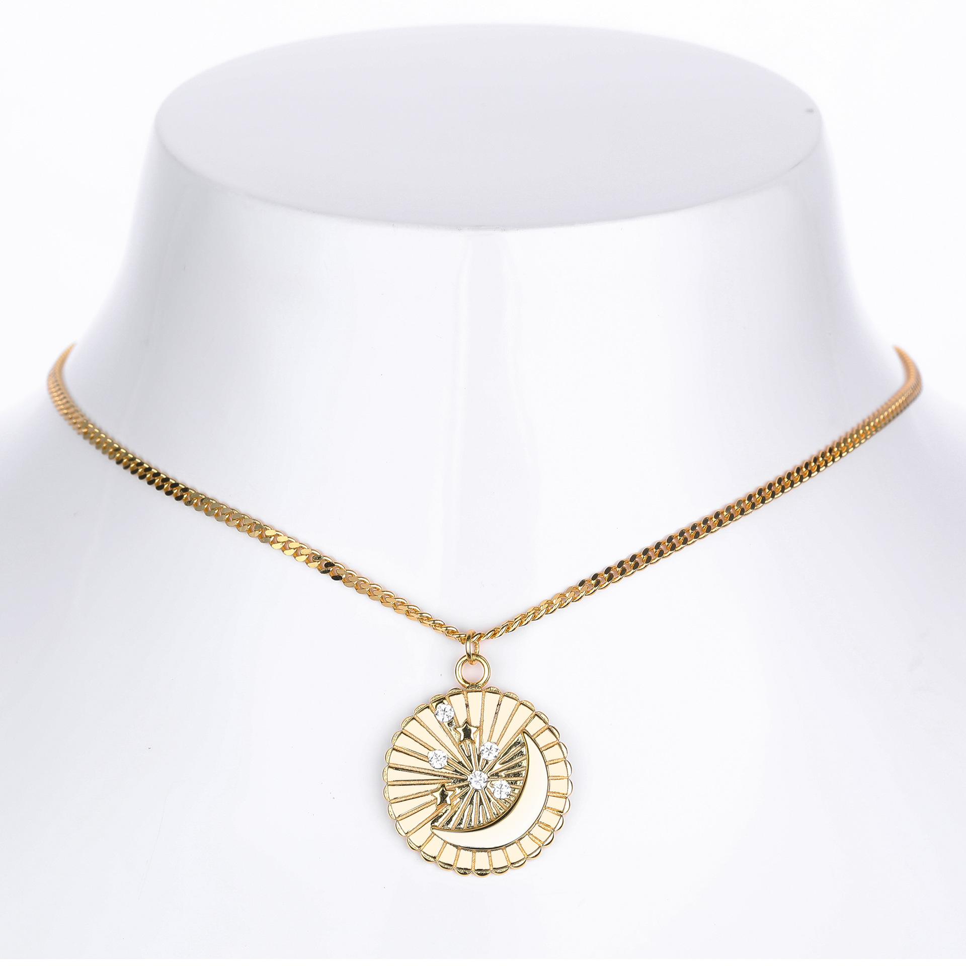 S925 Sterling Silver Star and Moon Pendant Zircon Necklace