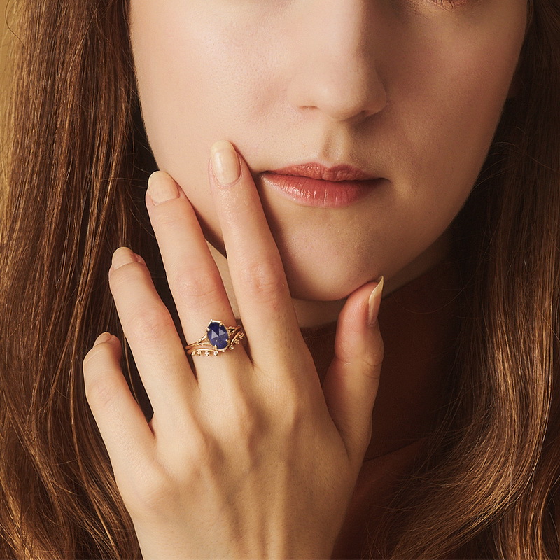 S925 Sterling Silver Gold-Plated Natural Lapis Lazuli Stacked Rings