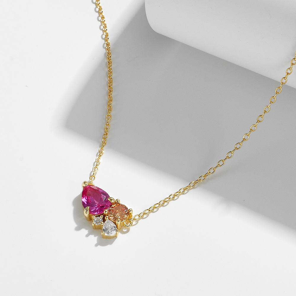 S925 Sterling Silver Ruby Clavicle Chain Zircon Necklace