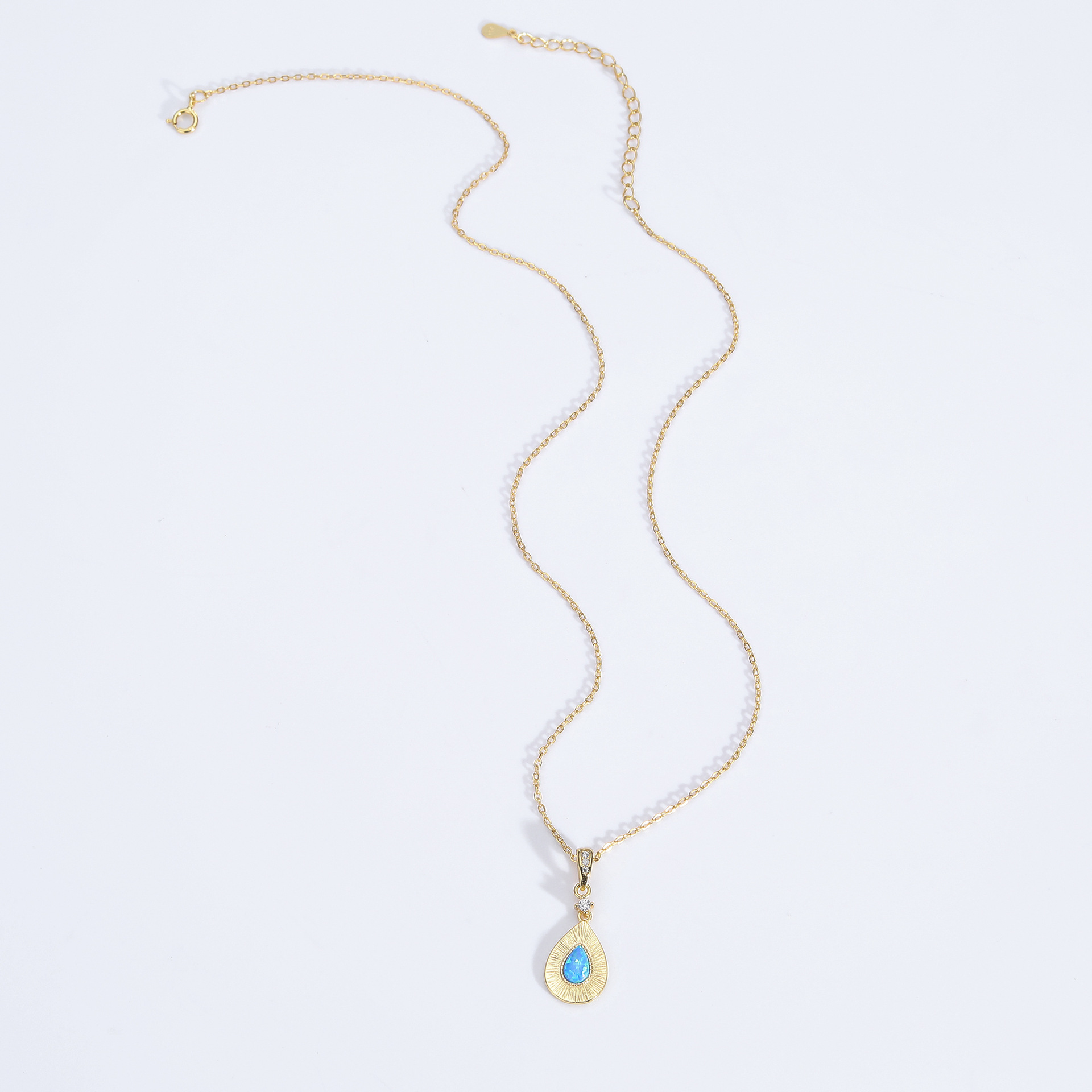 S925 Sterling Silver Teardrop-Shaped Opal Necklace with Zircon