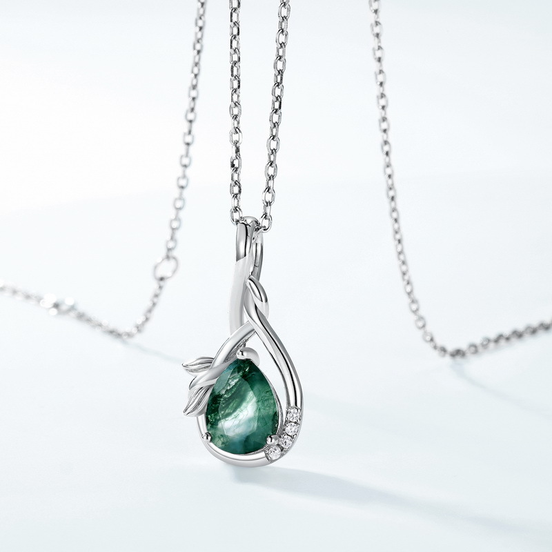 S925 Sterling Silver Miniature Green Moss Pendant Necklace