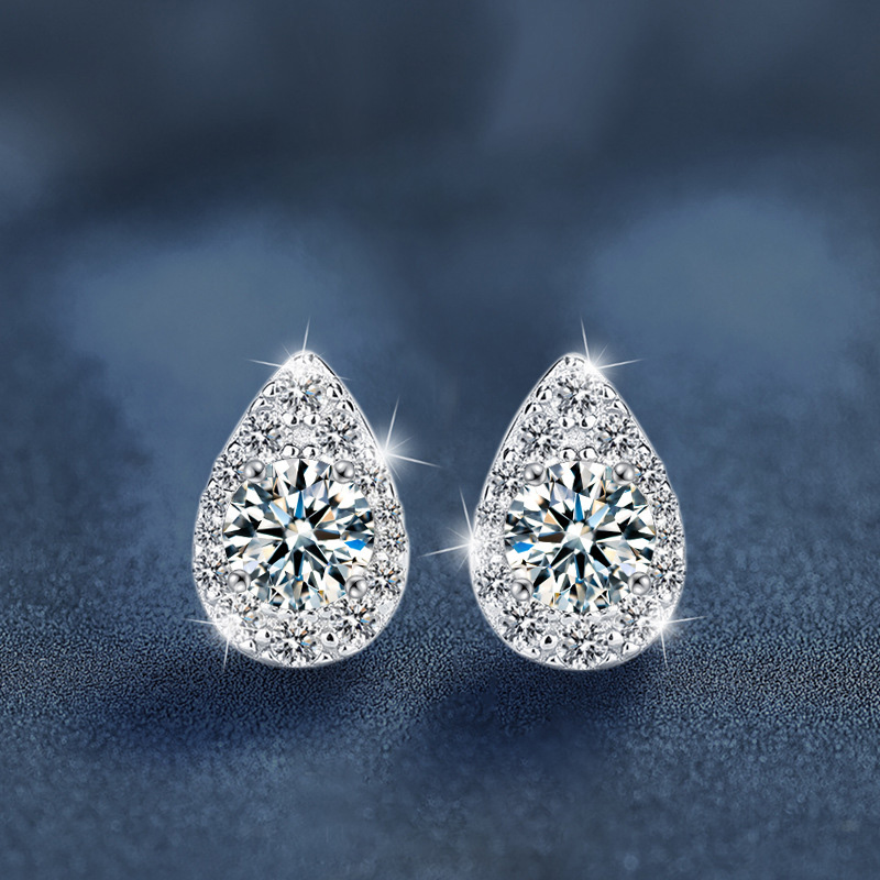 925 Sterling Silver Teardrop Moissanite Stud Earrings