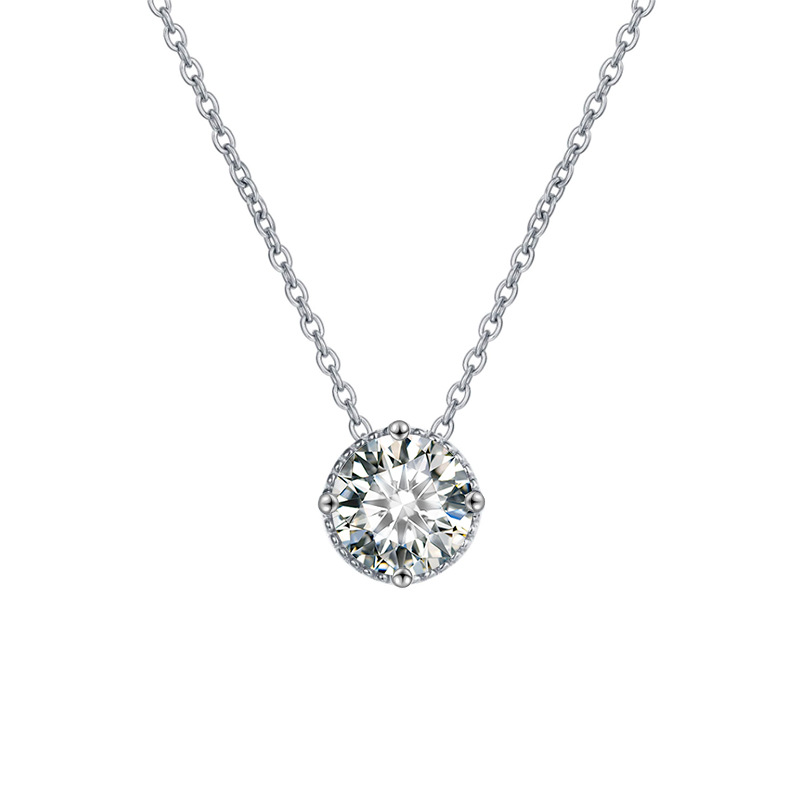 S925 Sterling Silver Moissanite Simple round Cake Pendant Necklace