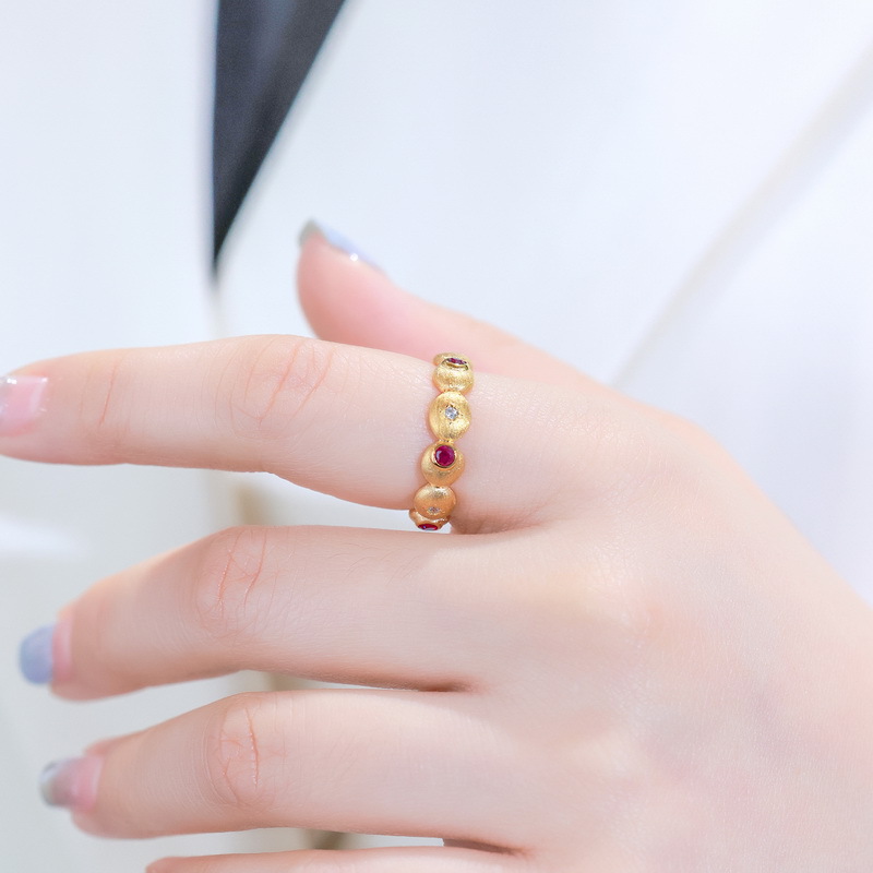 S925 Sterling Silver Gold-Plated Ruby Full Circle Ring