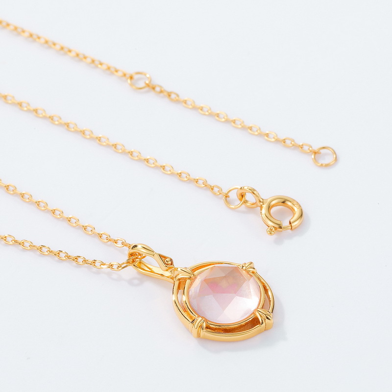 S925 Sterling Silver Gold-Plated Pink Enamel Bird Pendant Necklace