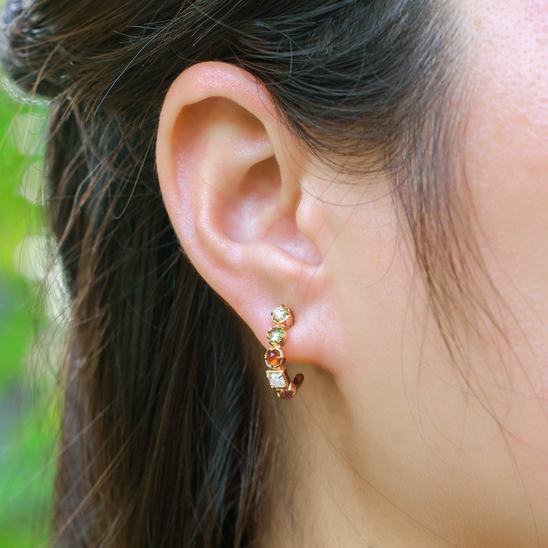 S925 Sterling Silver Gold-Plated Earrings Set with Blue Moonstone