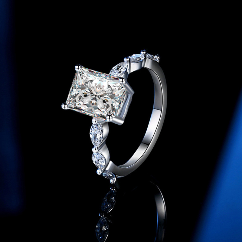 S925 Silver Morganite Rectangular shaped Elegant Shining Ring