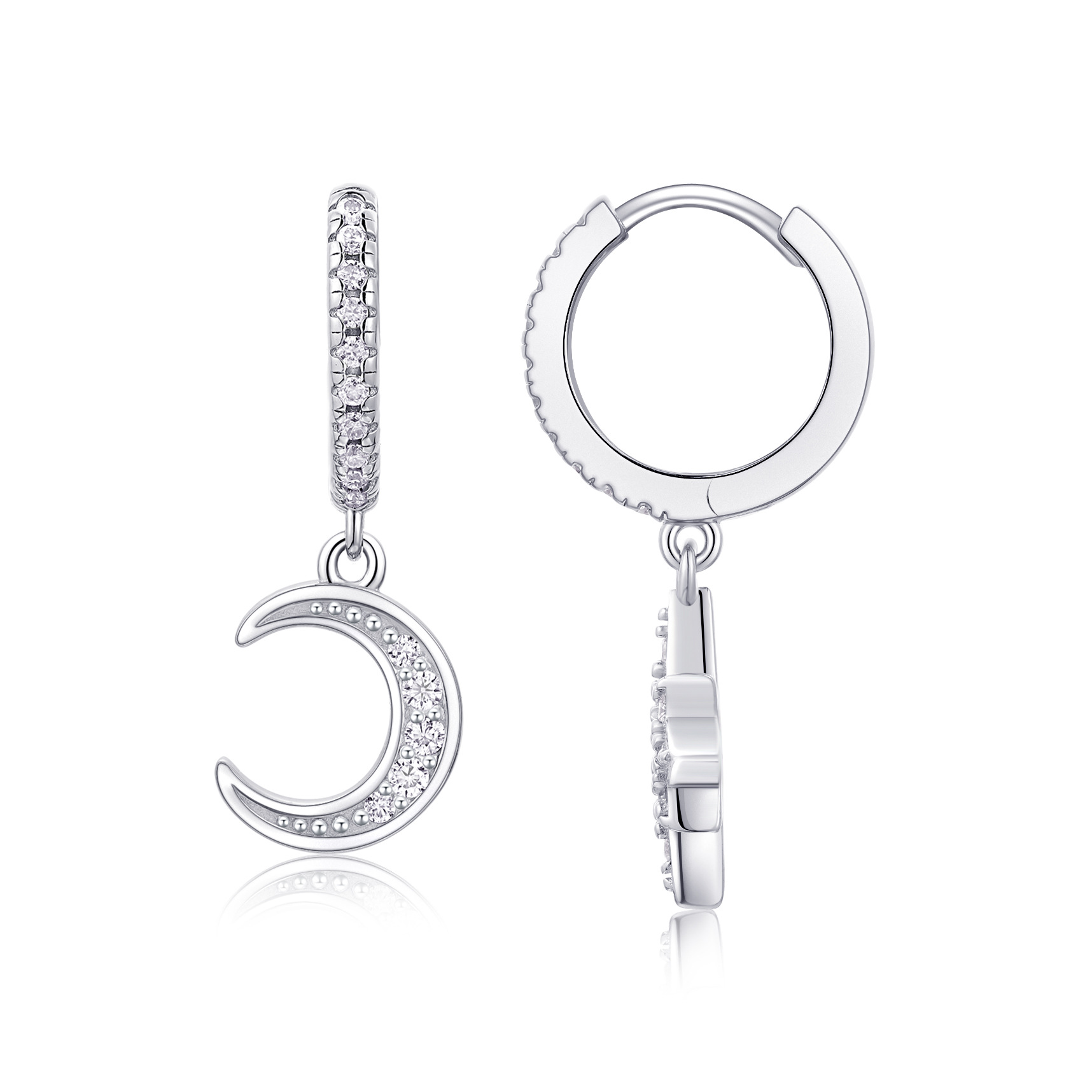 S925 Silver Star and Moon Moissanite Long Earrings