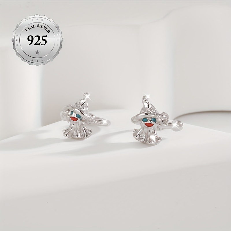 S925 Sterling Silver Halloween Witch Hat Ghost Non-Pierced Ear Clip