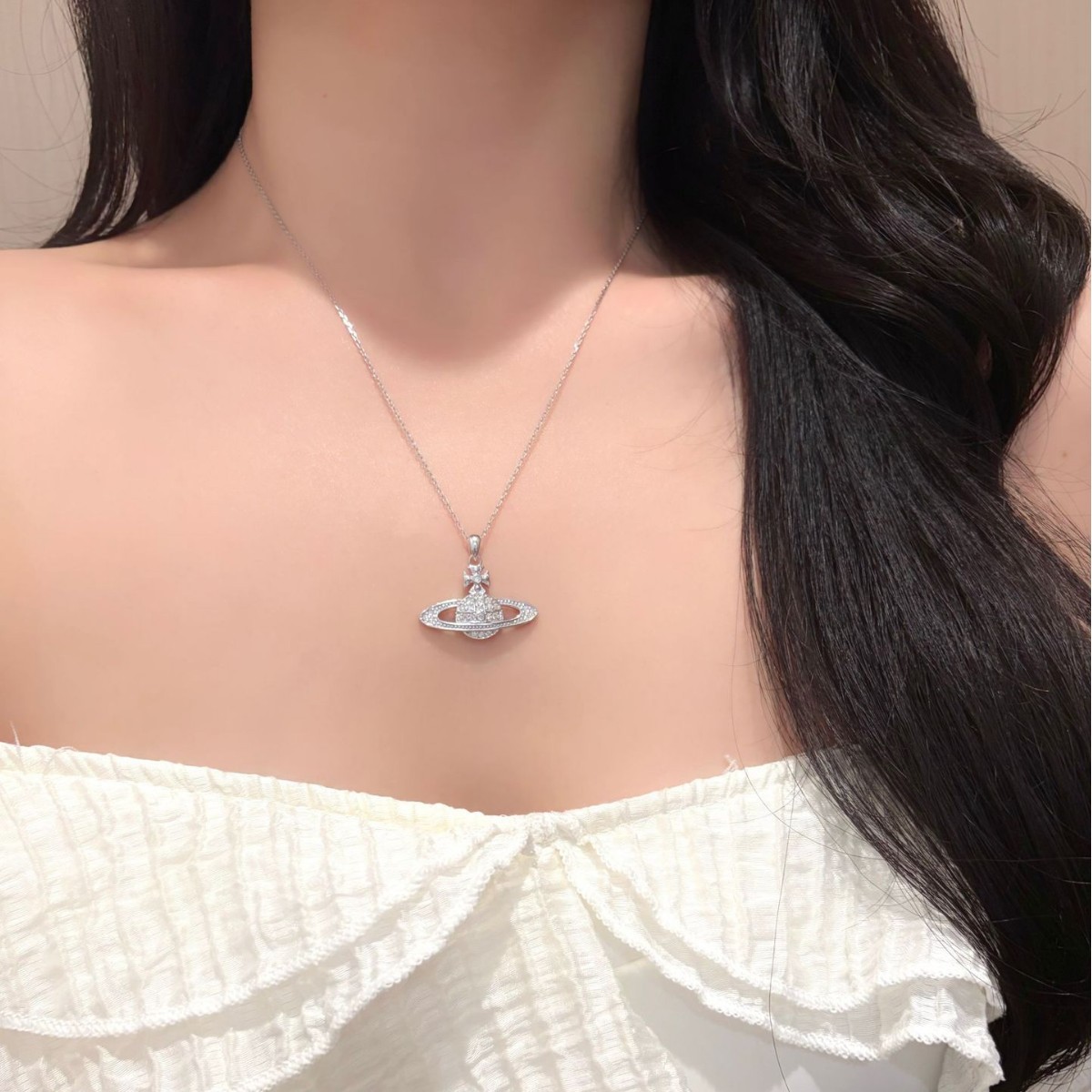 S925 Sterling Silver Moissanite Planet Pendant Necklace