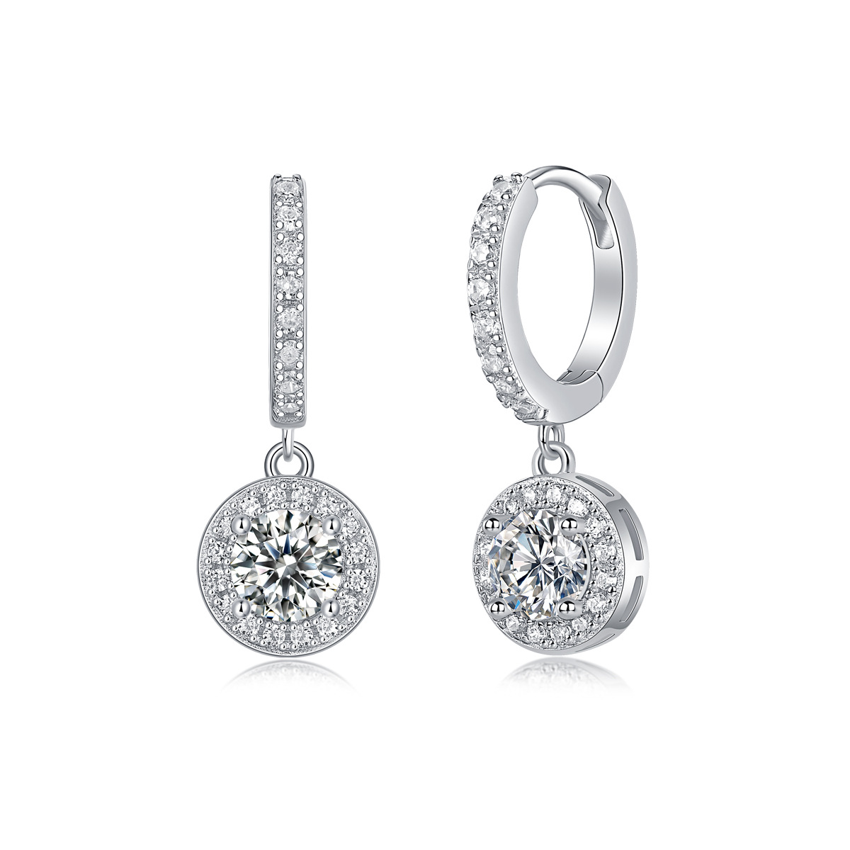 S925 Sterling Silver Long Round Moissanite Earrings