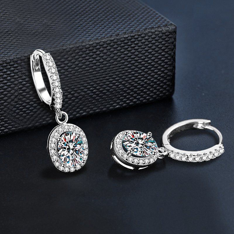 925 Sterling Silver Oval Moissanite Earrings
