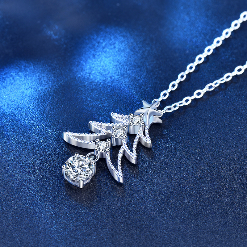 S925 Sterling Silver Moissanite Christmas Tree Pendant Necklace