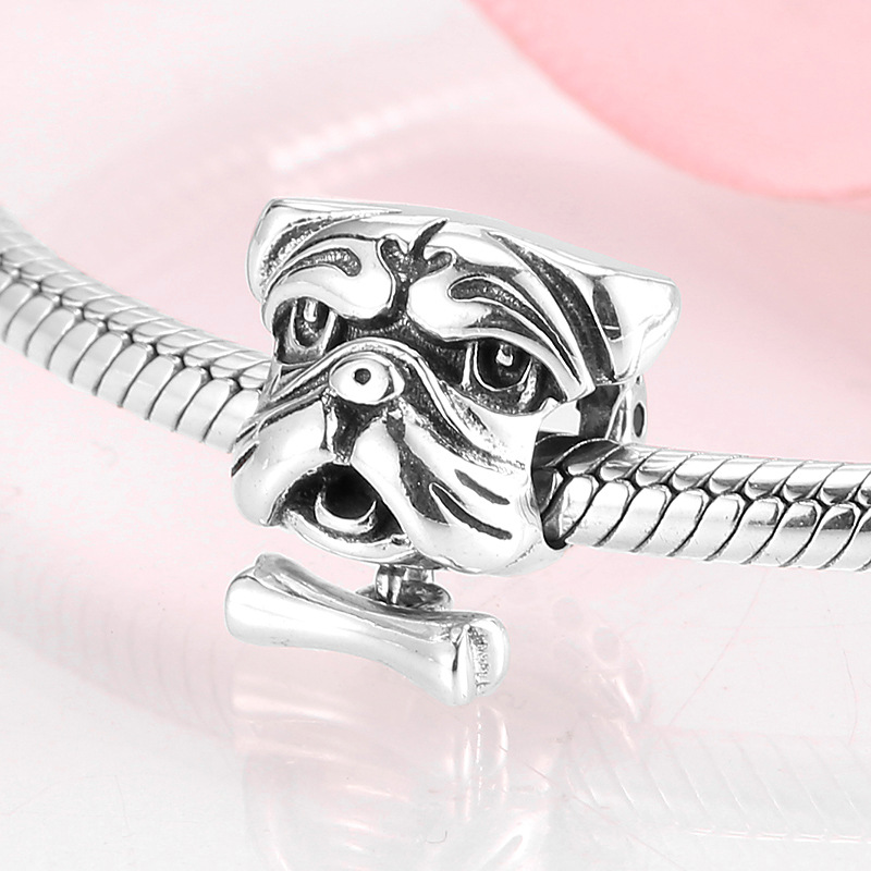 S925 Sterling Silver Bulldog Beaded Pendant