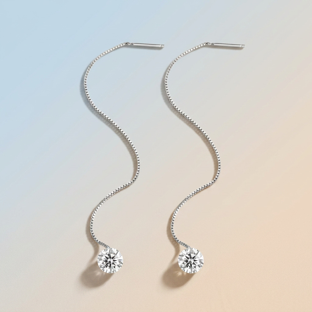 S925 Sterling Silver Moissanite Long Threader Earrings