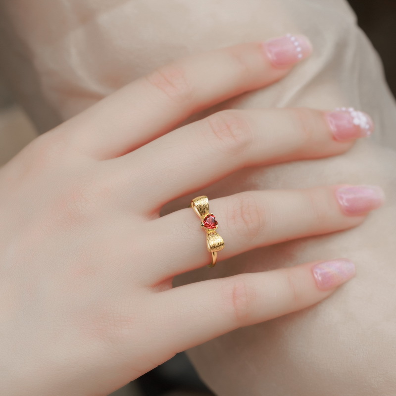 S925 Sterling Silver Gold-Plated Garnet Bow Ring