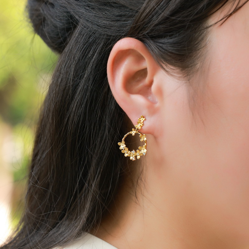 S925 Sterling Silver Gold-Plated Osmanthus Zircon Earrings