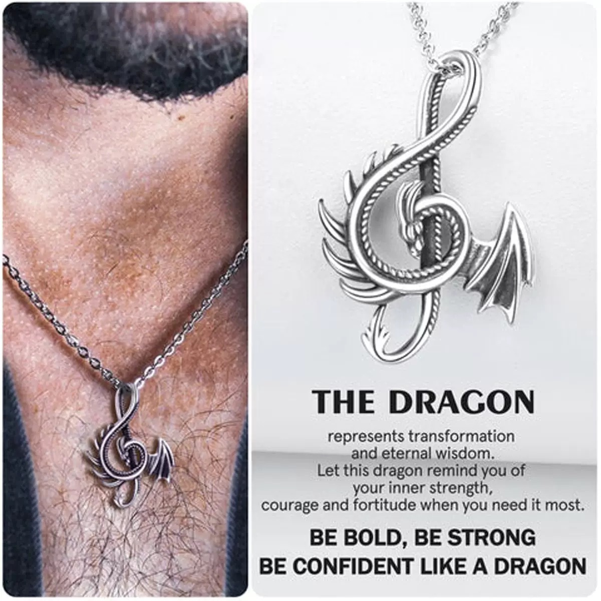 S925 Silver Vintage-Style Flying Dragon Halloween Necklace