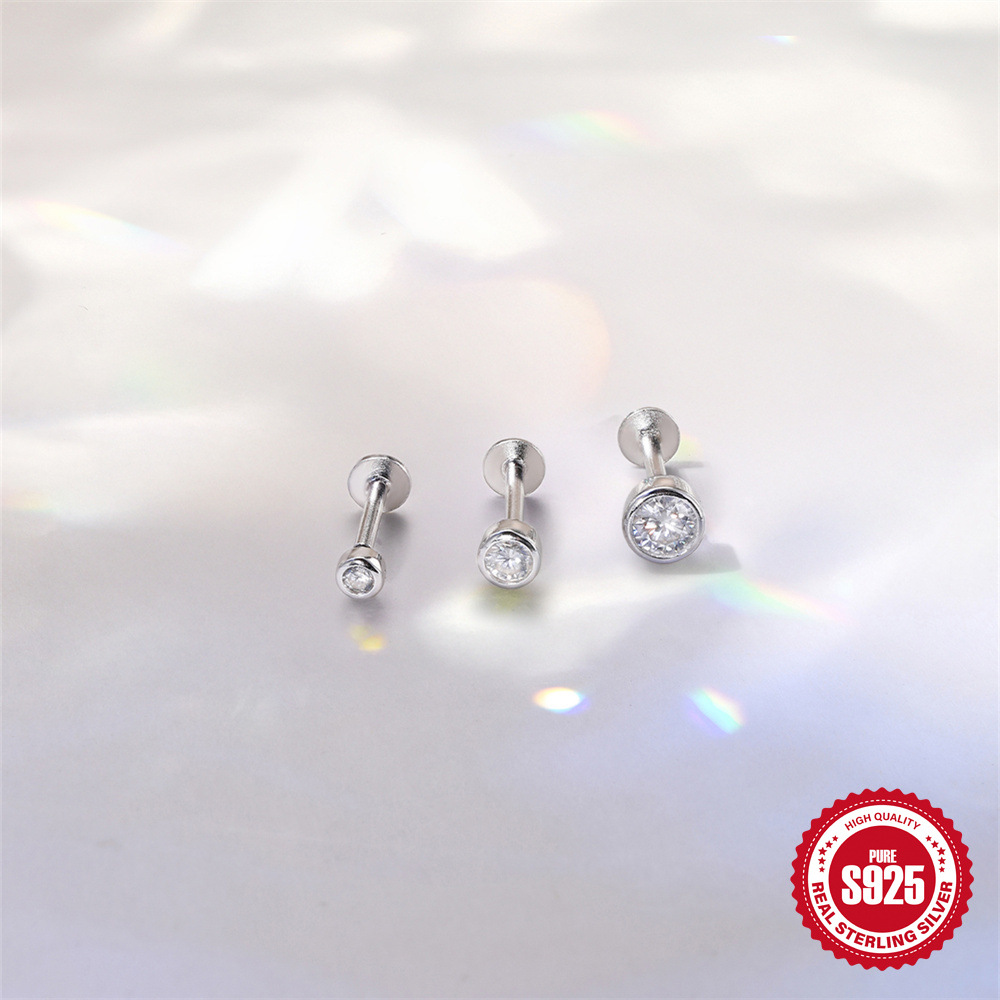 S925 Sterling Silver Moissanite Classic Bezel-Set Round Screw-Back Earrings
